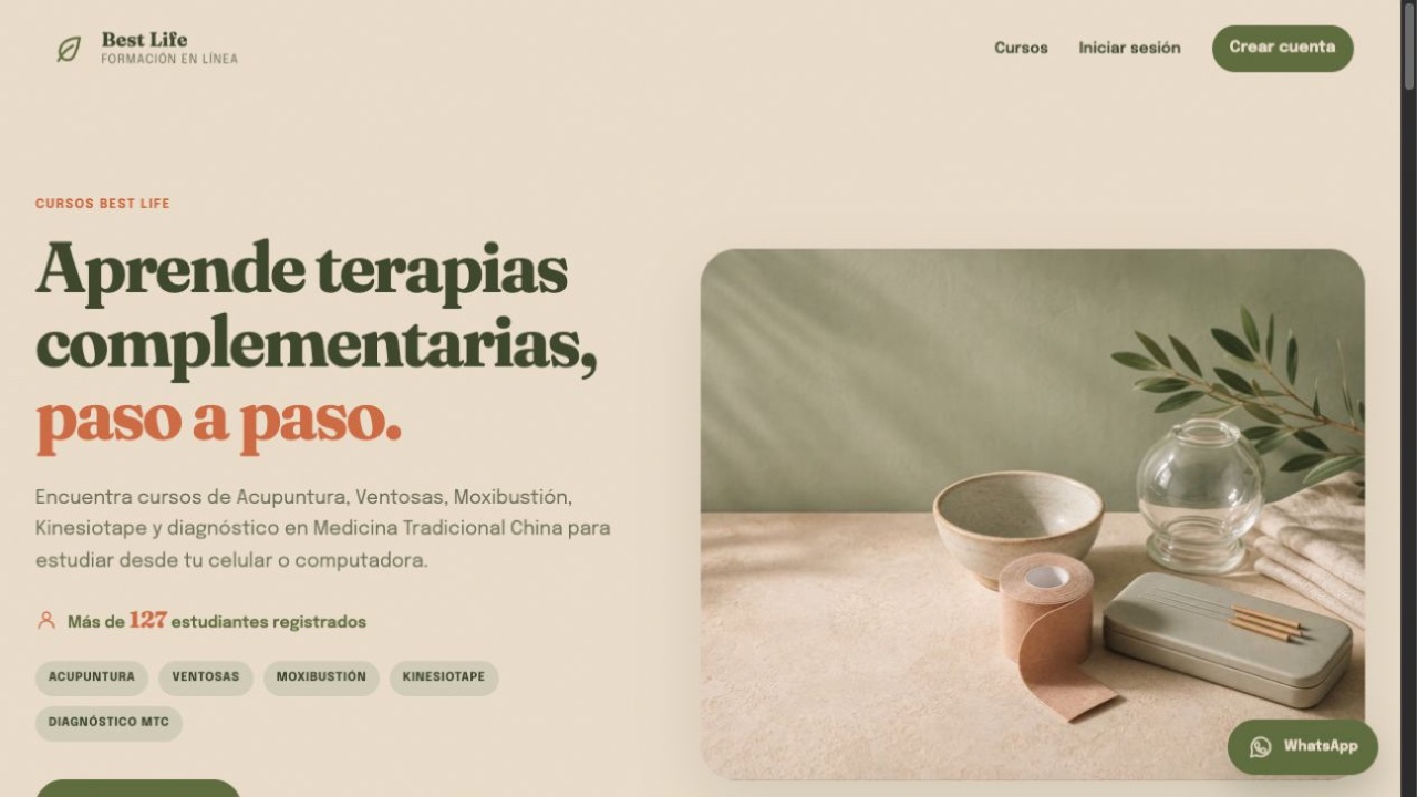 Página principal de Best Life con cursos en línea y acceso mediante Cuenta TodAps