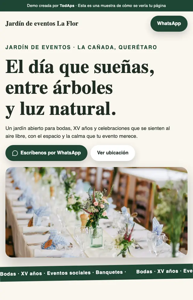 Vista previa de Jard&iacute;n de eventos La Flor