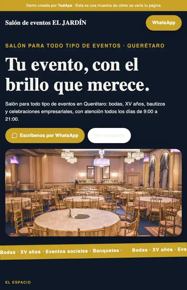 Vista previa de Sal&oacute;n de eventos EL JARD&Iacute;N