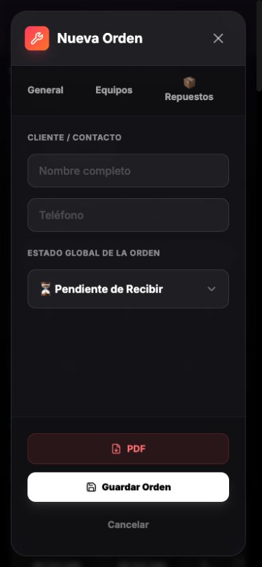 Formulario real para crear una orden desde el celular