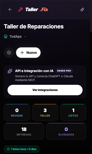 Resumen real de órdenes y estados en TodAps Taller